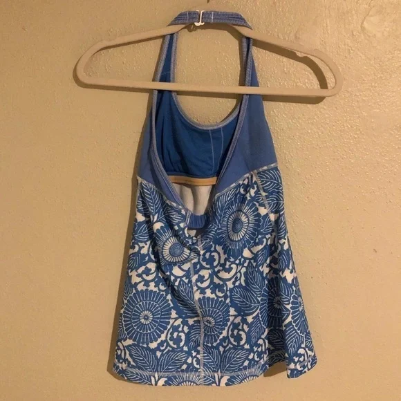 Lululemon Namaste Blue Geo Floral Ruched Halter Tank - Picture 4 of 7